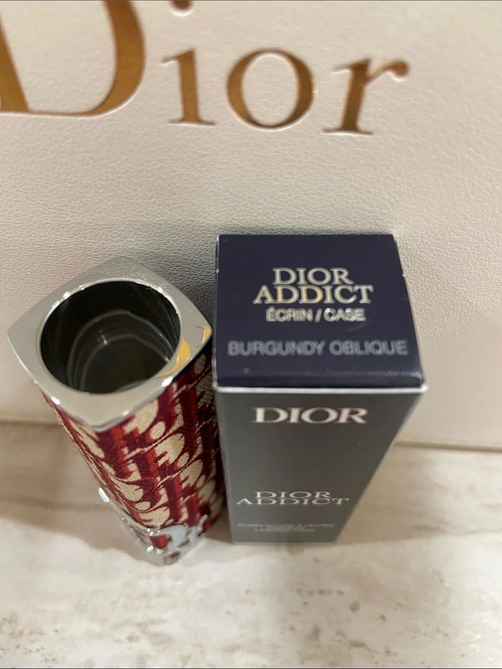 New Dior Red and Beige Monogram Canvas Lipstick Holder Burgundy Oblique